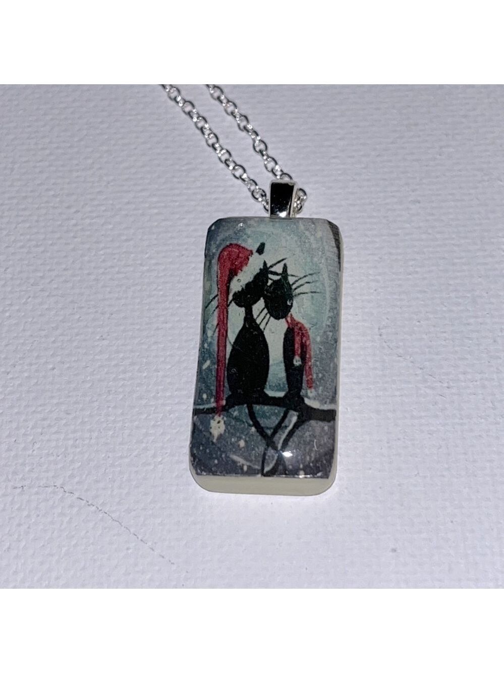 VINTAGE Christmas Cats Necklace Vintage Upcycled Domino Kitschy